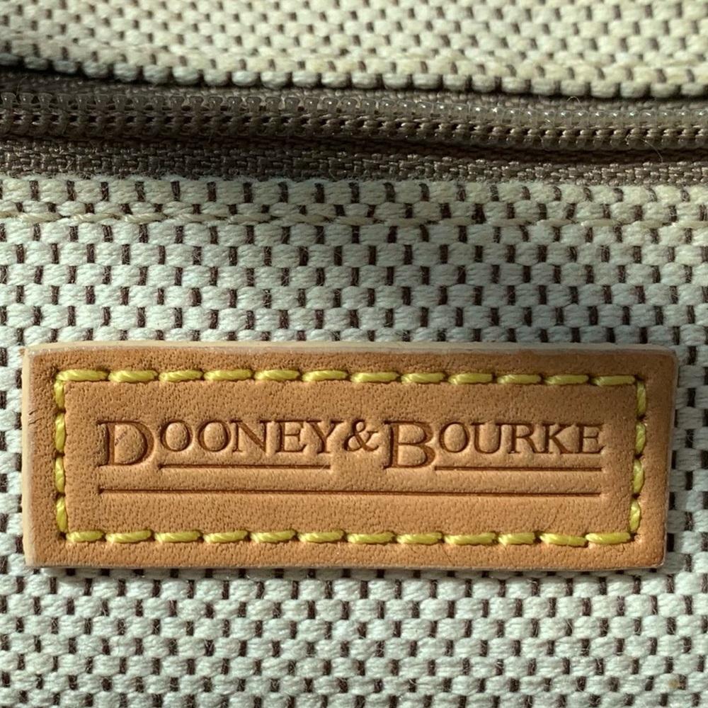 DOONEY & BOURKE Small Domed Pocket Satchel Bag Tan Logo Canvas Leather Trim - Picture 8 of 16